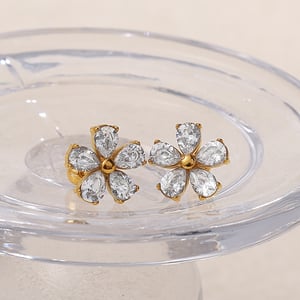 1 Pair Flower Stainless Steel Gold Color Zircon Piercing Earrings h5 Picture2