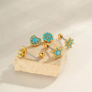 1 Piece Copper Gold Color Natural Stone Piercing Earring h5 Picture3