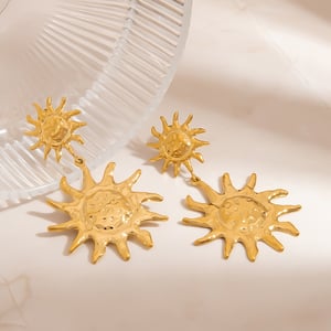 1 Pair Retro Sun Stainless Steel  Gold Color Drop Earrings h5 Picture4