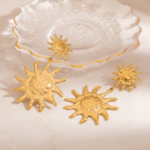 1 Pair Retro Sun Stainless Steel  Gold Color Drop Earrings h5 Picture3