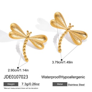 1 Pair Gorgeous Dragonfly Stainless Steel Gold Color Women's Stud Earrings h5 Picture2
