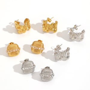 1 paio di orecchini a bottone in acciaio inossidabile color oro a forma di fiore h5 Immagine3