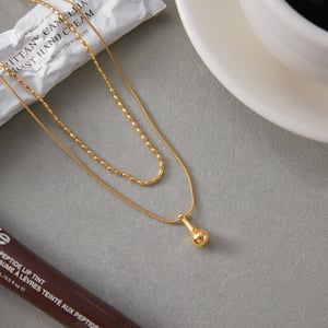 1 Piece Classic Droplet Stainless Steel Gold Color Women's Layered Necklaces h5 Picture6