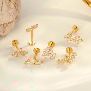 1 Piece Elegant Flower Copper Gold Color Zircon Women's Piercing Earrings h5 Picture4