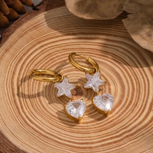 1 Pair Stainless Steel Gold Color Heart Star Zircon Drop Earrings h5 Picture2