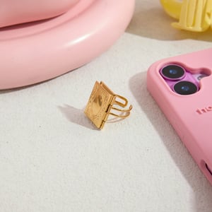 1 Piece Romantic Rectangle Photo Album Stainless Steel Gold Color Statement Rings h5 Picture6