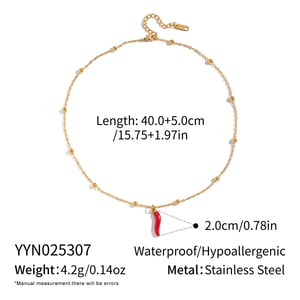 Enamel Chili Stainless Steel Gold Color Necklace Set h5