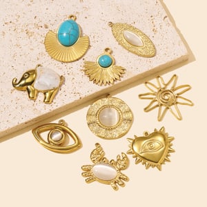 1 Piece Elegant Circle Stainless Steel Gold Color Natural Stone Women's Pendants h5 Picture3