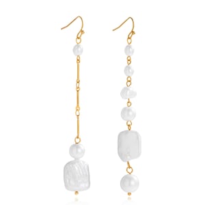 1 Pair Elegant Beads Stainless Steel Gold Color Women's Drop Earrings h5
