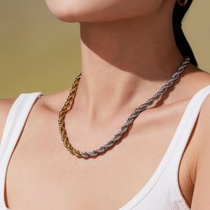 1 Piece Twist Mixed Gold&Silver Colors Stainless Steel Women's Chain Necklaces h5 Picture4