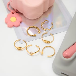 1 Piece Delicate Curve Stainless Steel Gold Color Zircon Ring Sets h5 Picture5
