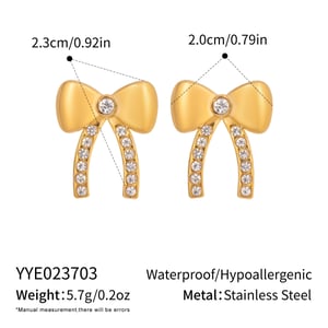 1 Pair Elegant Bow Knot Stainless Steel Gold Color Stud Earrings h5