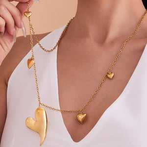 Classic Irregular Heart Stainless Steel Gold Color Women's Long Necklaces h5 Picture3
