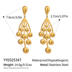 1 Pair Grape Shape Stainless Steel Gold Color Dangle Earrings h5