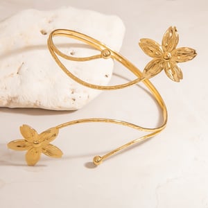 1 stuk luxe bloemenzon roestvrij staal goudkleurige dames manchet armbanden h5 Afbeelding5