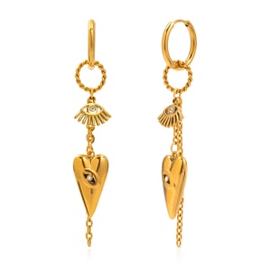1 Pair Luxurious Devil's Eye Heart Stainless Steel Gold Color Women's Drop Earrings h5