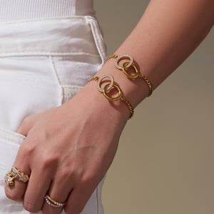 Simple Double Circle Stainless Steel Gold Color Zircon Women's Jewelry Sets h5 Picture4