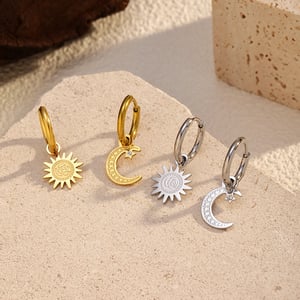 1 Pair Moon Stainless Steel Gold Color Drop Earrings h5 Picture4