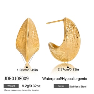 1 Pair Classic Hammer Pattern Stainless Steel Gold Color Women's Hoop Earrings h5 Picture2