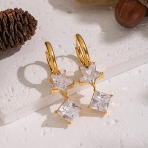 1 Pair Stainless Steel Gold Color Star Zircon Drop Earrings h5 Picture2