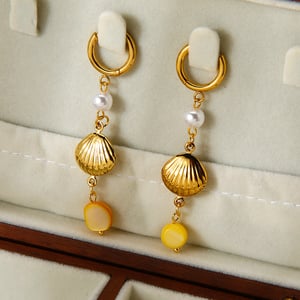 1 Paar Bohemian Shell Edelstahl Gold Farbe Damen Tropfen Ohrringe h5 Bild4