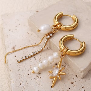 1 Pair Tassel Stainless Steel Gold Color Pearl Dangle Earrings h5 Picture2