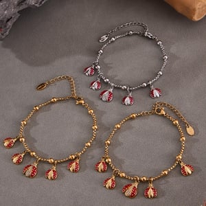 Exquisite Beetle Stainless Steel Gold Color Zircon Women's Jewelry Sets h5 Picture6