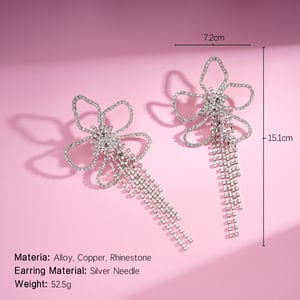 1 Pair Festive Series Flower Tassel Copper Dangle Earrings h5