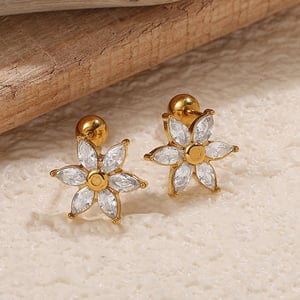 1 Pair Flower Stainless Steel Gold Color Zircon Piercing Earrings h5 Picture3