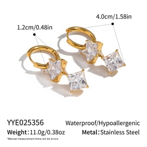 1 Pair Stainless Steel Gold Color Star Zircon Drop Earrings h5