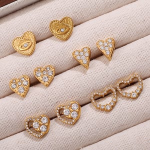 1 Pair Heart Stainless Steel Gold Color Rhinestone Piercing Earrings h5 Picture3