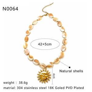 1 Piece Sun Gold Color Shells  Beaded Necklace h5 Picture2