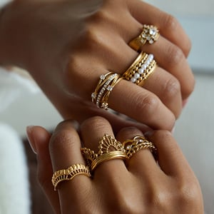 1 Piece Elegant Woven Lace Stainless Steel Gold Color Women's Gemstone Rings h5 Picture5