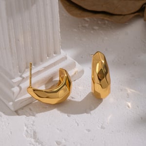 1 Pair Hammer Pattern Stainless Steel Gold Color Stud Earrings h5 Picture4