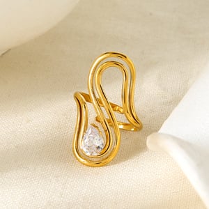 1 Piece Romantic  Elegant Circle Rectangle Stainless Steel  Zircon Women‘s Statement Rings h5 Picture6