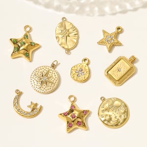 1 Piece Retro Star Moon Stainless Steel Gold Color Women's Pendants h5 Picture4