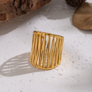 1 Piece Hollowed-out Stainless Steel Gold Color Statement Ring h5 Picture3