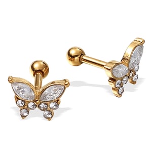 1 Pair Butterfly Stainless Steel Gold Color Crystal Piercing Earrings h5 Picture5