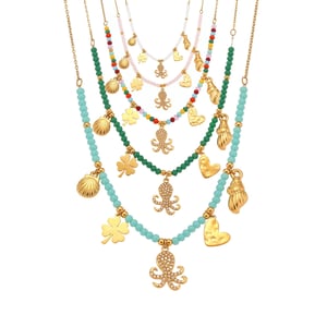1 Piece Luxurious Octopus Stainless Steel Gold Color Natural Stone Zircon Women's Beaded Necklaces h5 Picture5