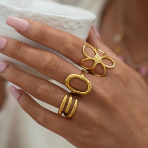 1 Piece  Casual Flower Rectangle Stainless Steel  Gold Color Women's Statement Rings h5 Picture4
