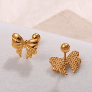 1 Pair Bow Knot Stainless Steel Gold Color Rhinestone Piercing Earrings h5 Picture3