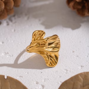 1 Piece Flower Stainless Steel  Gold Color  Statement Ring h5 Picture2