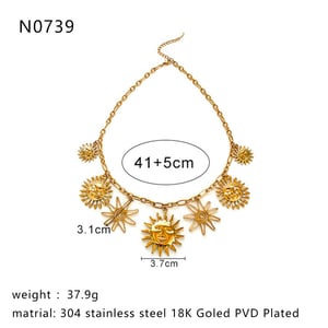 1 Piece Sun Stainless Steel Gold Color Pendant Necklace h5 Picture2