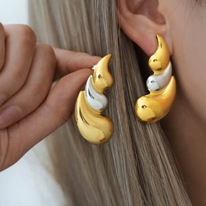 Boucles d&#39;oreilles à tige en acier inoxydable pour femme, 1 pièce, couleurs or et argent mélangées h5 Image5