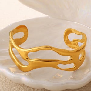 1 Stück einfaches, unregelmäßig geformtes Manschettenarmband aus Edelstahl in Goldfarbe h5 Bild3