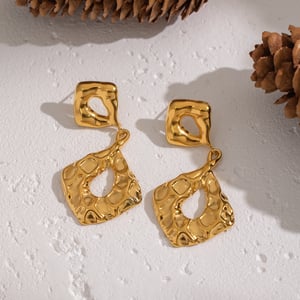 1 Pair Irregular Shape Hammer Pattern Stainless Steel Gold Color Drop Earrings h5 Picture2