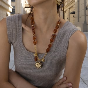 1 Piece Sun Stainless Steel Gold Color Acrylic Beaded Necklace h5 Picture2