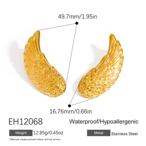1 Pair Punk Wings Stainless Steel Gold Color Stud Earrings h5