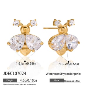 1 Pair Luxurious Bee Zircon Stainless Steel Gold Color Women's Stud Earrings h5 Picture2