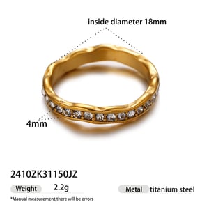 1 Stück Linienform Edelstahl Gold Farbe Zirkon Edelstein Ring h5 